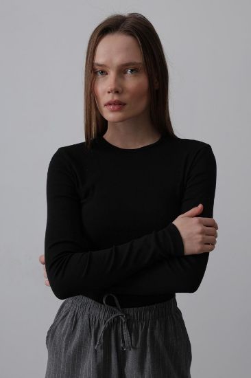 Uzun Kol Crop Top - Siyah resmi